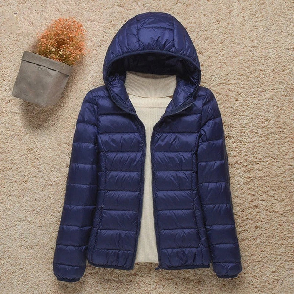 Women's Lightweight Hooded Quilted Jacket Packable Puffer - Navy Blue