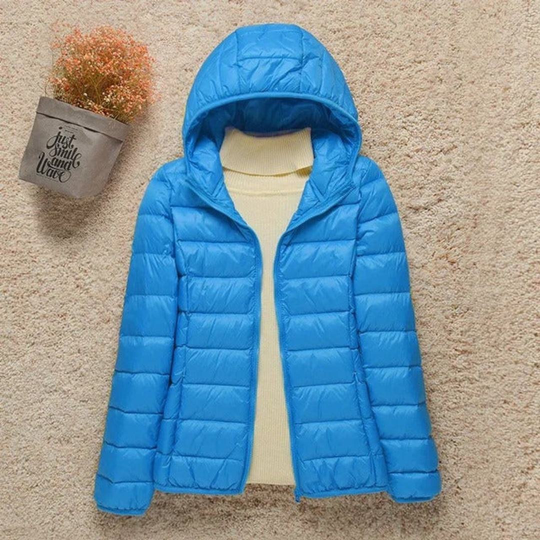 Women's Lightweight Hooded Quilted Jacket Packable Puffer - Light Blue