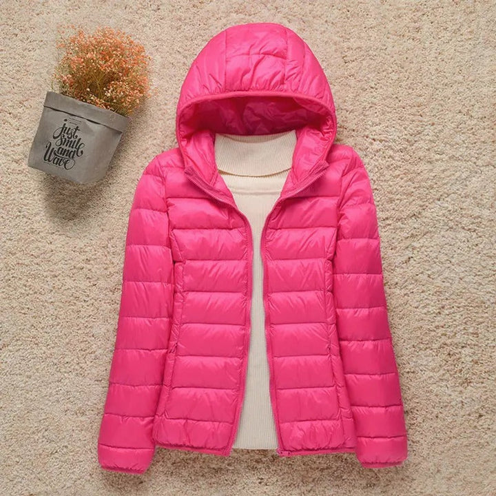 Women's Lightweight Hooded Quilted Jacket Packable Puffer - Fuchsia