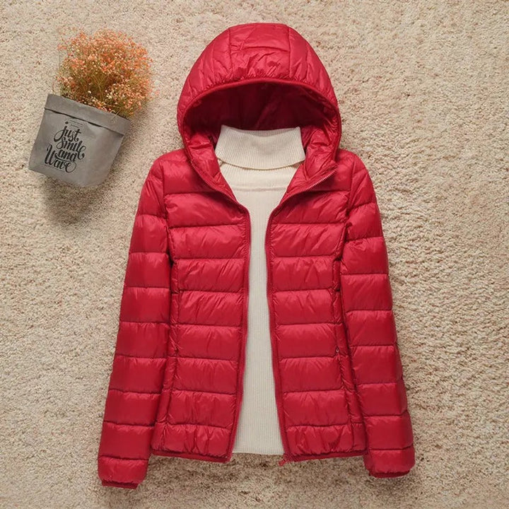 Women's Lightweight Hooded Quilted Jacket Packable Puffer - Red
