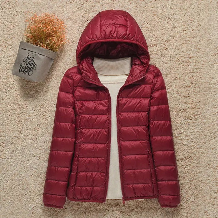 Women's Lightweight Hooded Quilted Jacket Packable Puffer - Burgundy