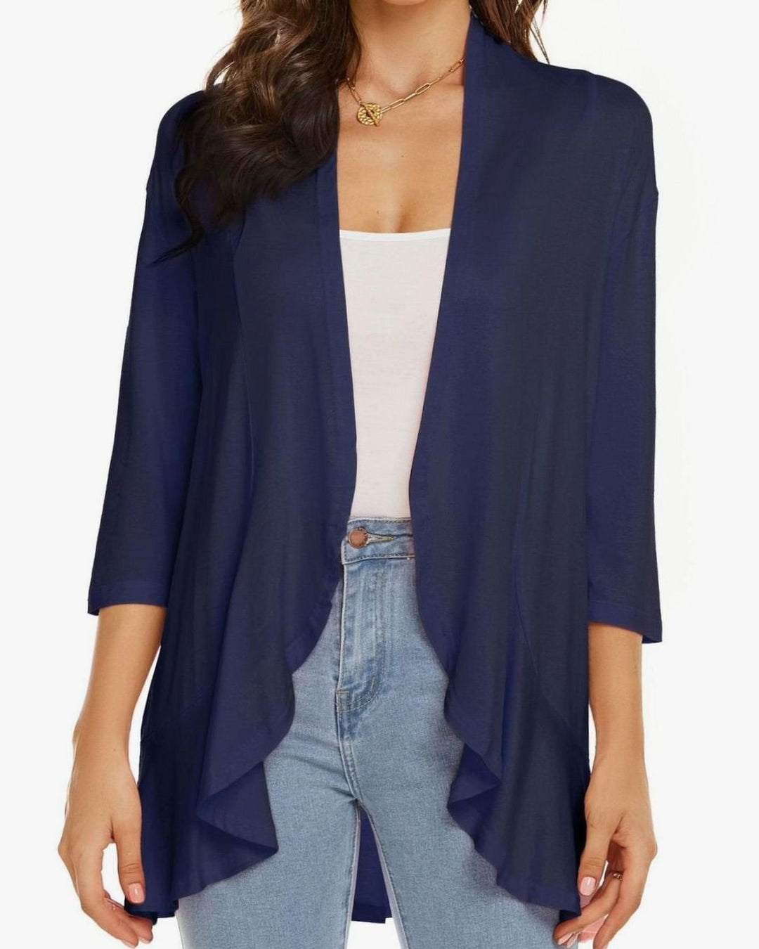 Women's Lightweight Open-Front 3/4 Sleeve Cardigan - Navy