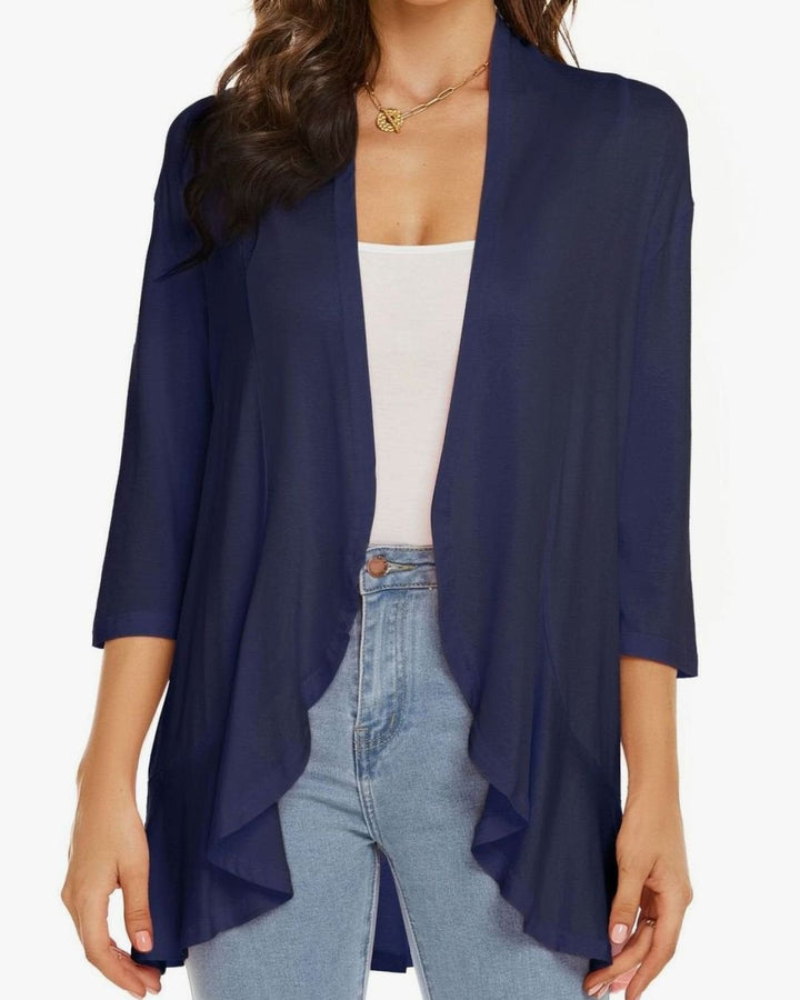 Women's Lightweight Open-Front 3/4 Sleeve Cardigan - Navy