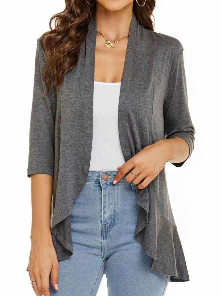 Women's Lightweight Open-Front 3/4 Sleeve Cardigan - Grey