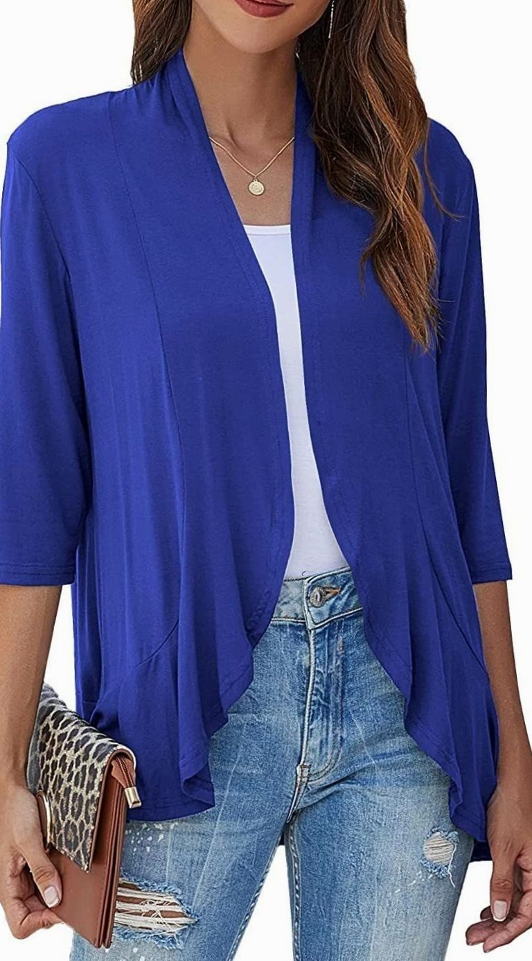 Women's Lightweight Open-Front 3/4 Sleeve Cardigan - Blue