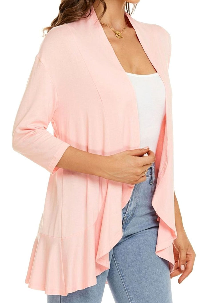 Women's Lightweight Open-Front 3/4 Sleeve Cardigan - Pink