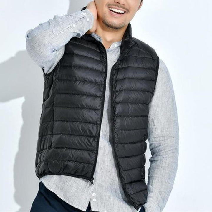 Women's Lightweight Quilted Zip-Up Puffer Vest Stand Collar - Black