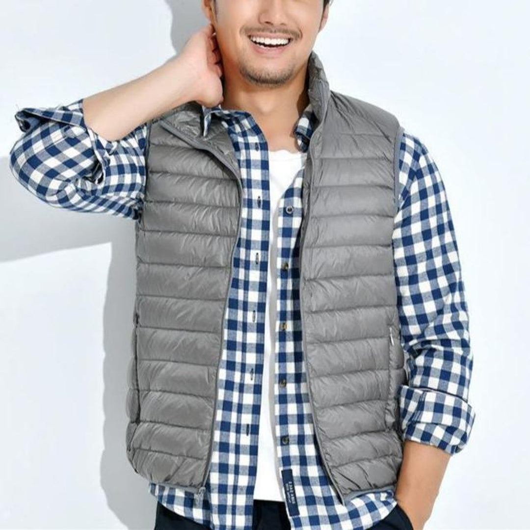 Women's Lightweight Quilted Zip-Up Puffer Vest Stand Collar - Gray