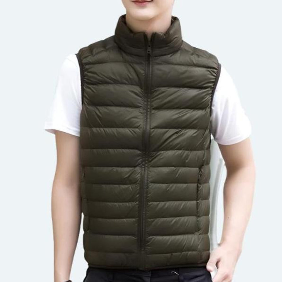 Women's Lightweight Quilted Zip-Up Puffer Vest Stand Collar - Green
