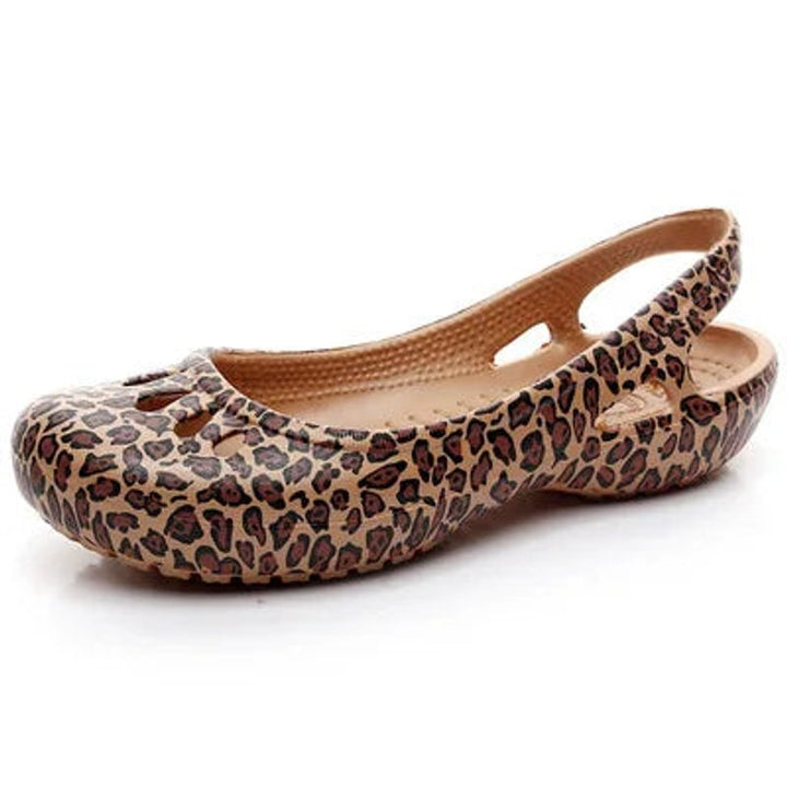 Women's Lightweight Waterproof Jelly Comfortable Sandals Slingback Flats - Leopard