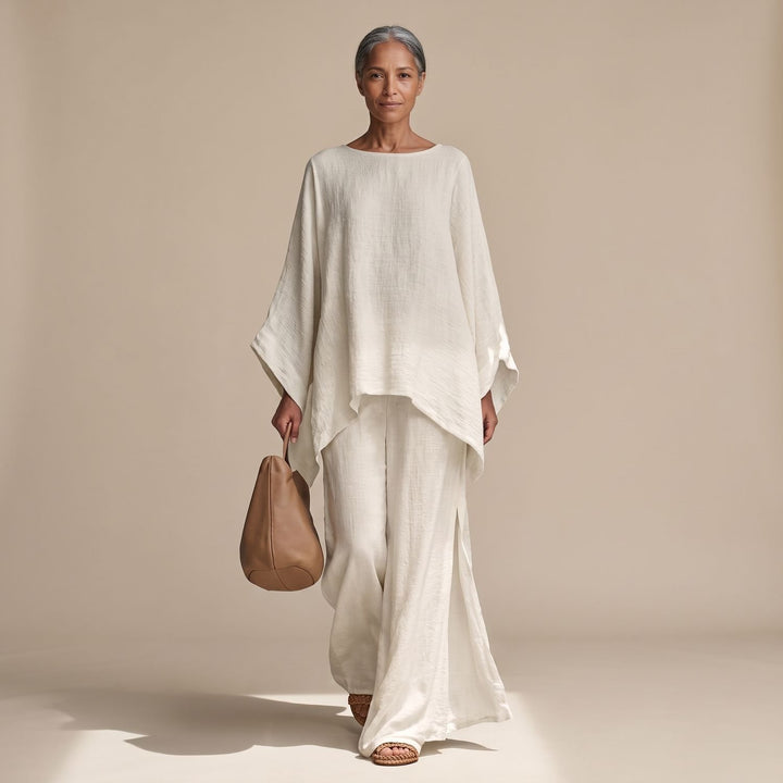 Women's Linen Wide-Leg Batwing Poncho Two Piece Set