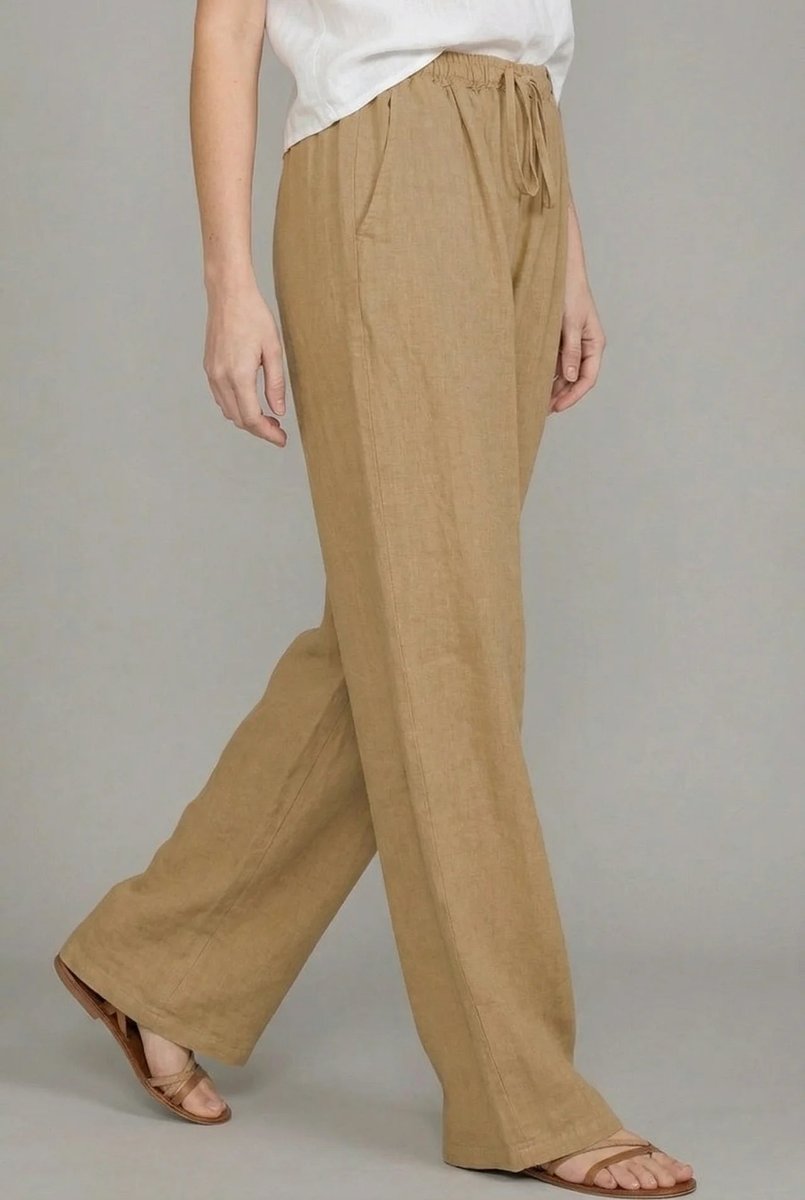 Women's Linen Wide Leg Pants Relaxed Drawstring Waist