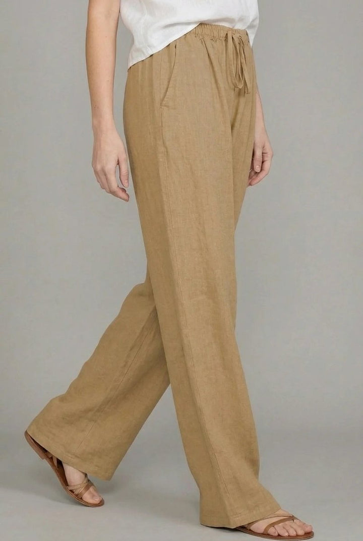 Women's Linen Wide Leg Pants Relaxed Drawstring Waist