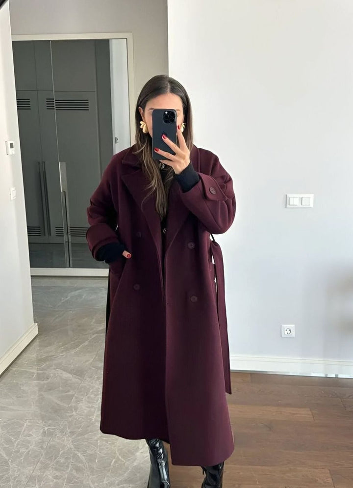 Women's Long Belted Wrap Winter Coat