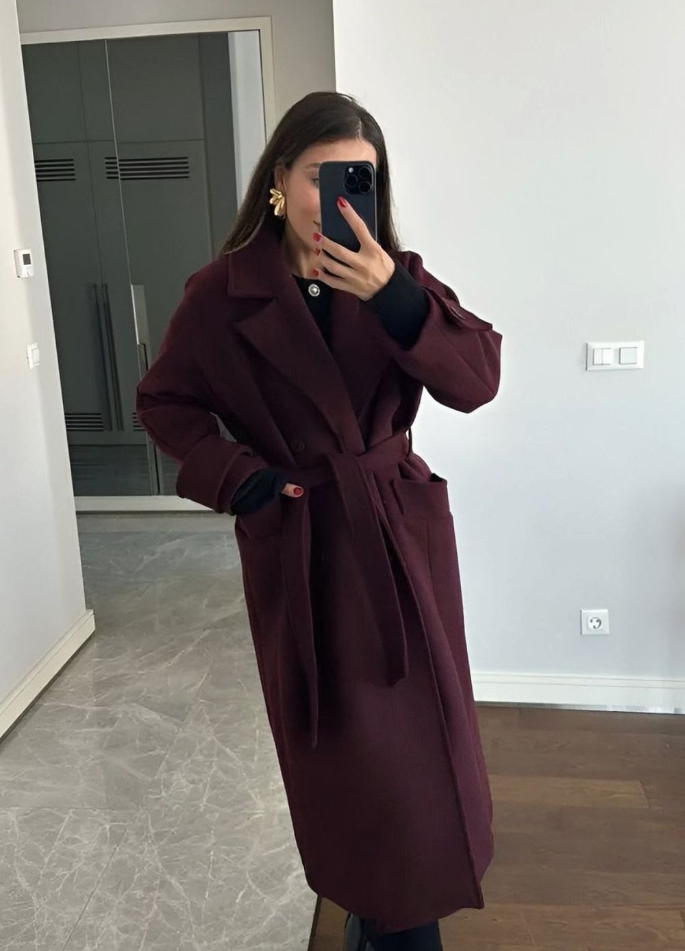 Women's Long Belted Wrap Winter Coat