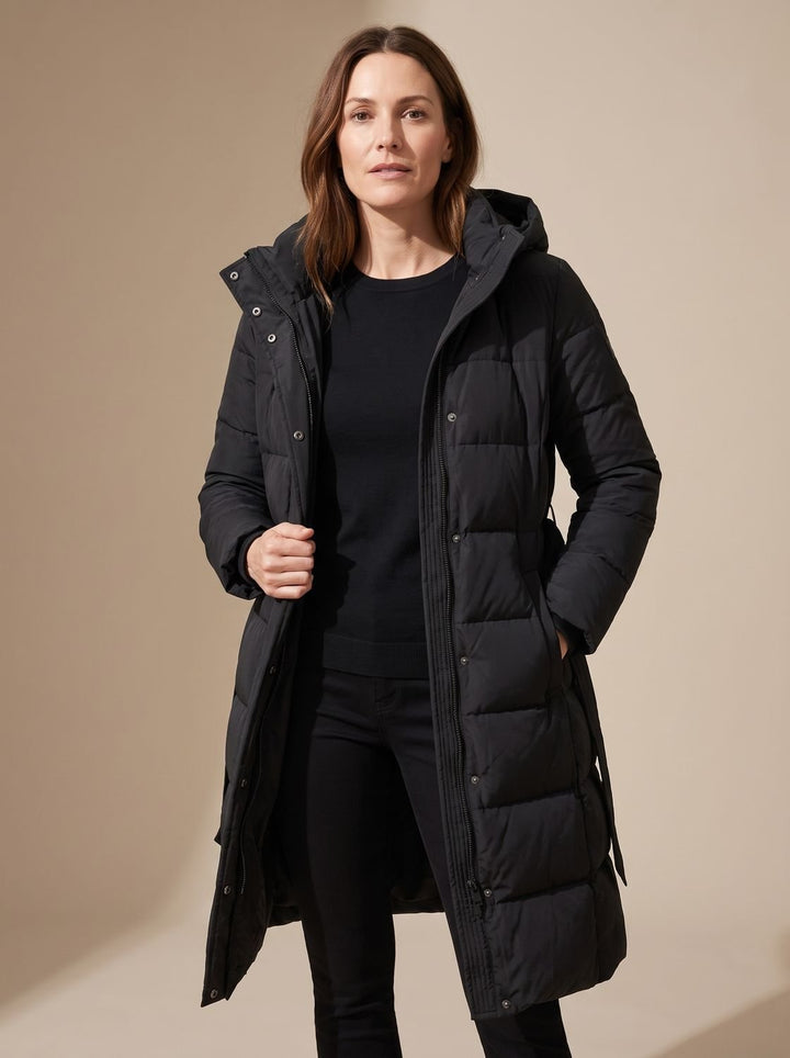 Women's Long Hooded Belted Puffer Coat