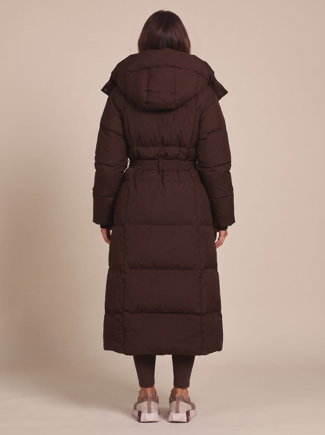 Women's Long Hooded Belted Puffer Coat