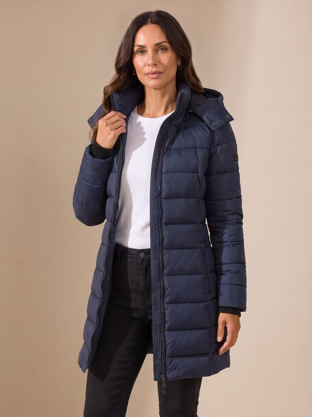 Women's Long Hooded Puffer Jacket Insulated Quilted Winter Coat - Navy