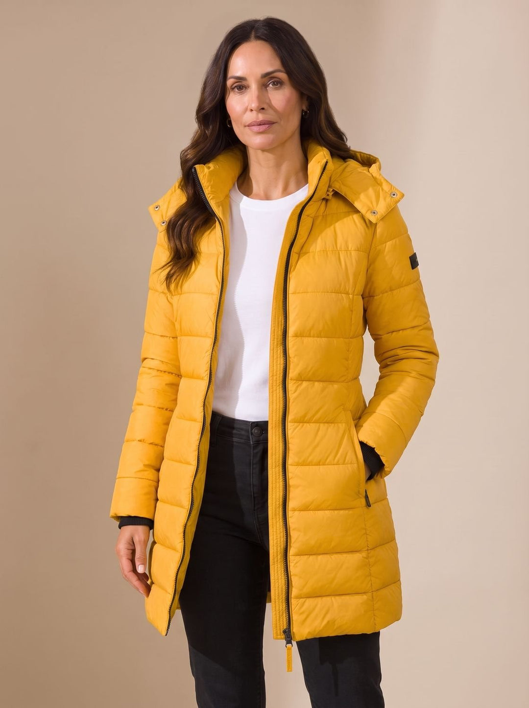 Women's Long Hooded Puffer Jacket Insulated Quilted Winter Coat - Yellow