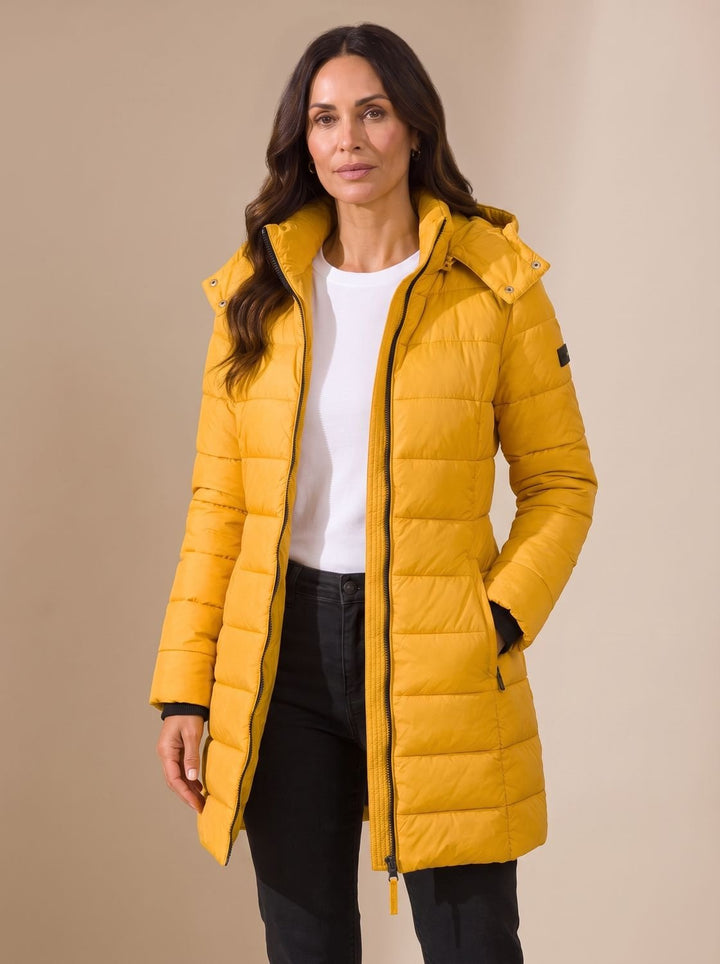 Women's Long Hooded Puffer Jacket Insulated Quilted Winter Coat - Yellow