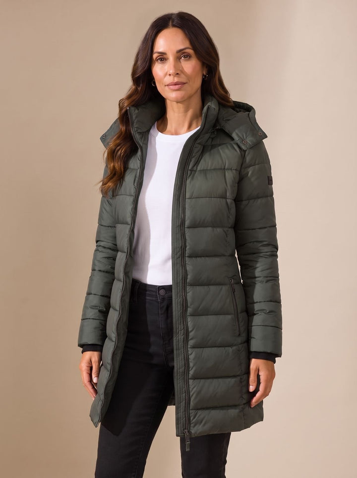 Women's Long Hooded Puffer Jacket Insulated Quilted Winter Coat - Green