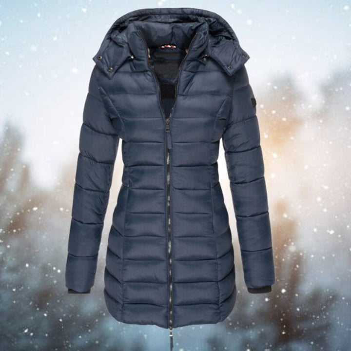 Women's Long Hooded Quilted Jacket Insulated Puffer Coat - Navy Blue