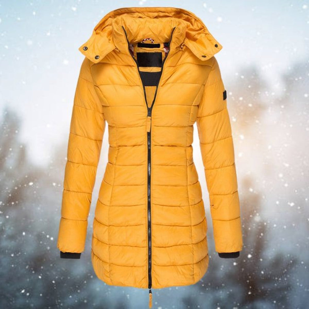 Women's Long Hooded Quilted Jacket Insulated Puffer Coat - Yellow