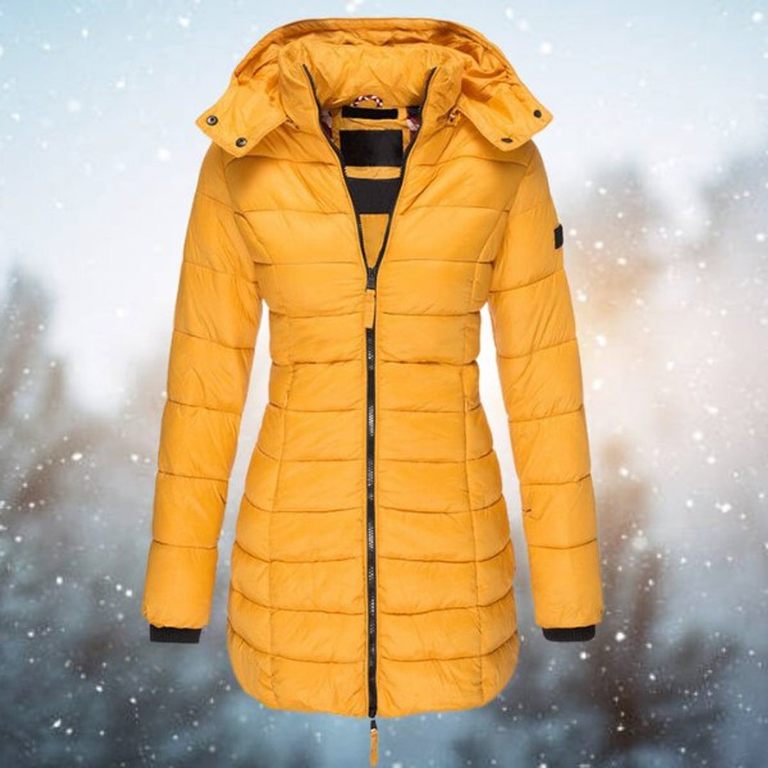 Women's Long Hooded Quilted Jacket Insulated Puffer Coat - Yellow