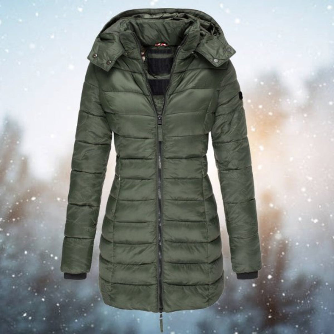 Women's Long Hooded Quilted Jacket Insulated Puffer Coat - Green