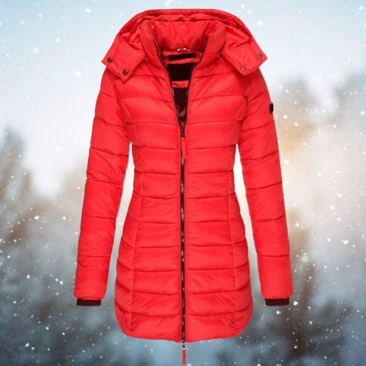 Women's Long Hooded Quilted Jacket Insulated Puffer Coat - Red