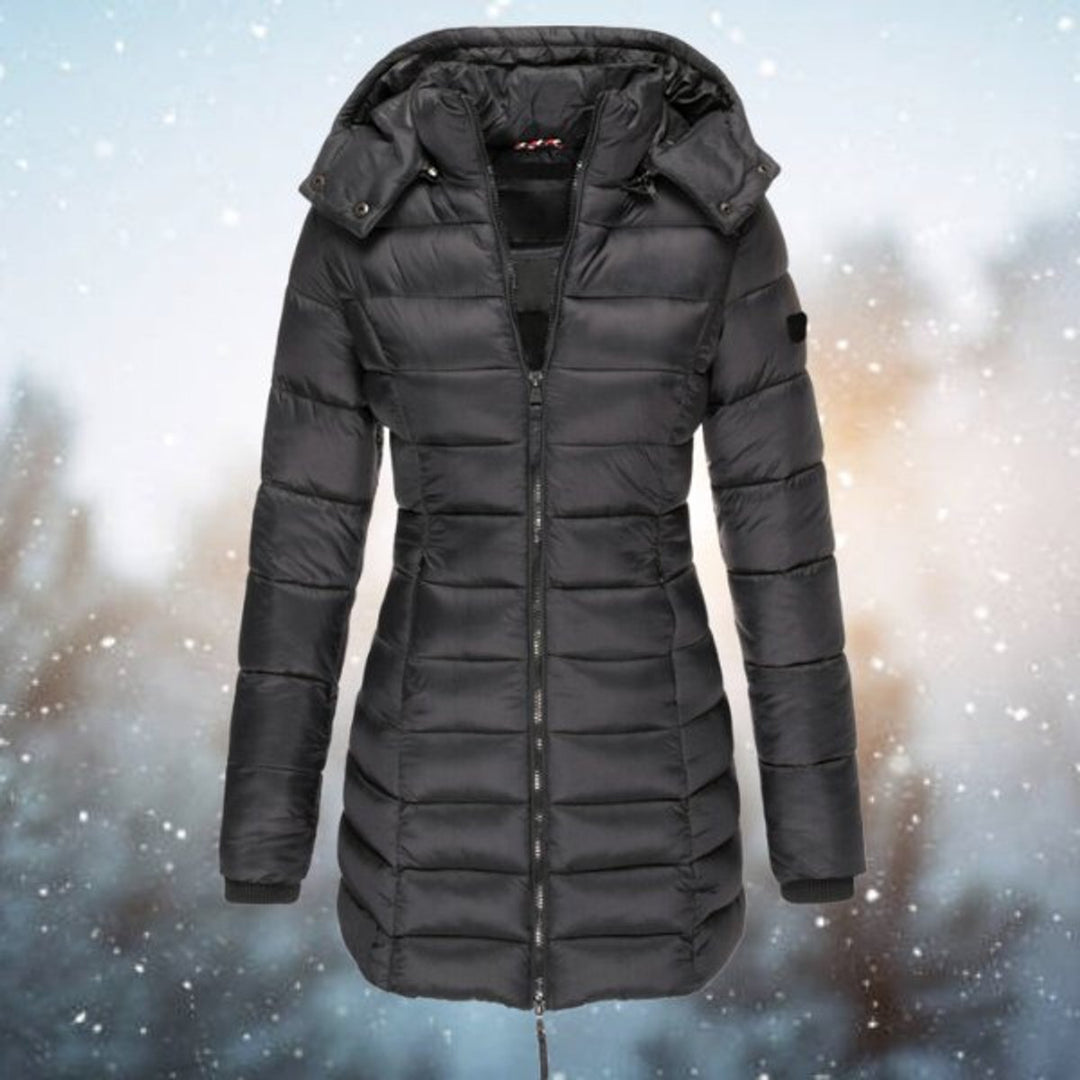 Women's Long Hooded Quilted Jacket Insulated Puffer Coat - Black