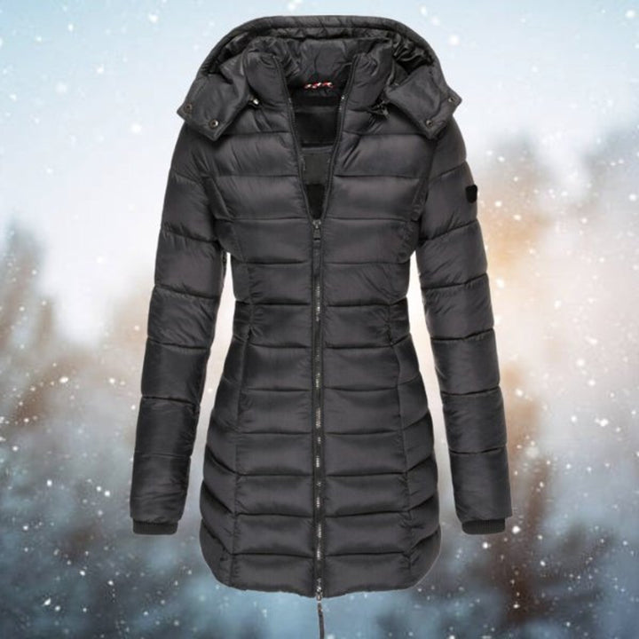 Women's Long Hooded Quilted Jacket Insulated Puffer Coat - Black