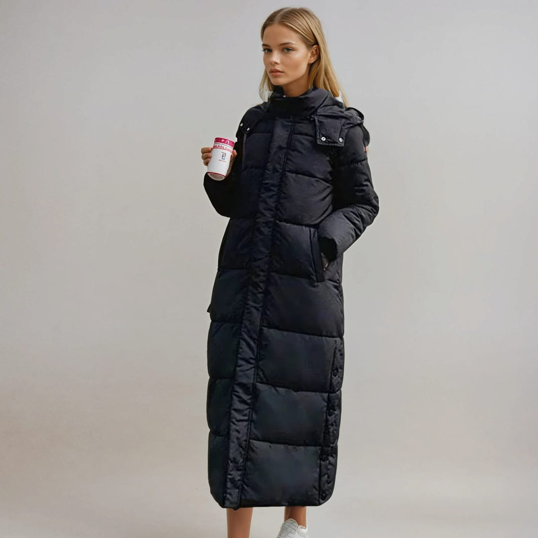 Women's Long Hooded Quilted Puffer Jacket Insulated Maxi Coat - Black