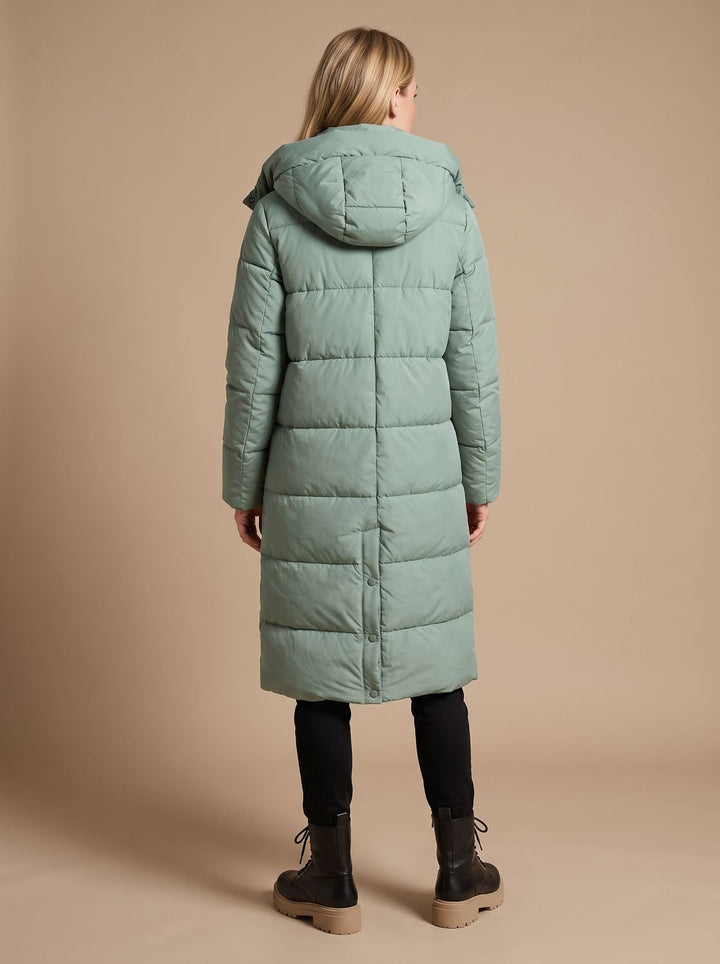 Women's Long Hooded Quilted Puffer Jacket Insulated Maxi Coat - Turquoise