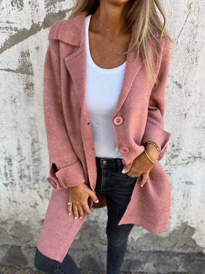 Women's Long Lapel Button-Front Coat Relaxed Fit