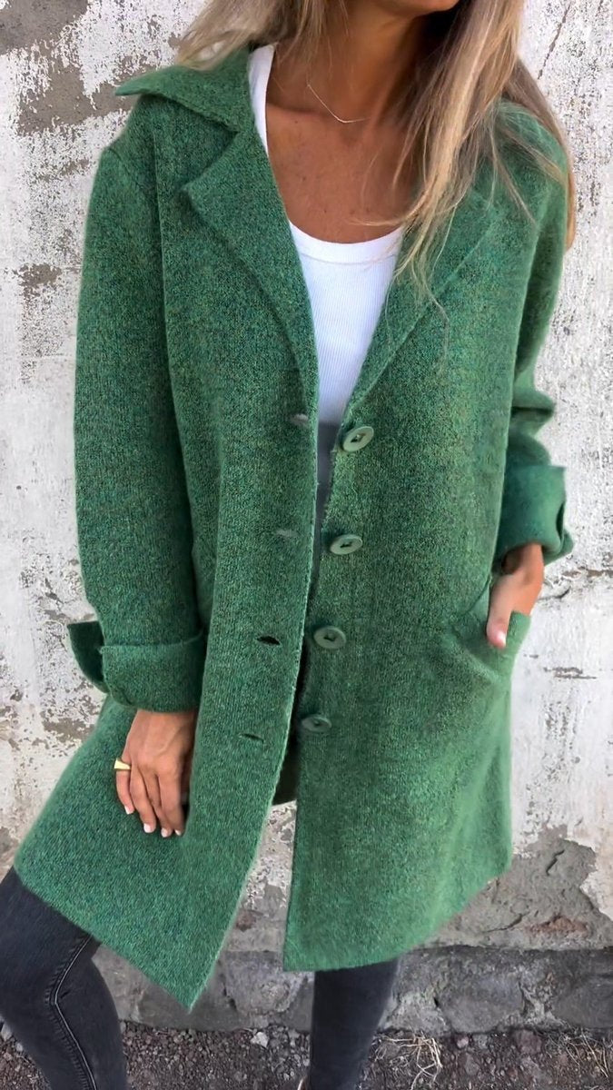Women's Long Lapel Button-Front Coat Relaxed Fit - Green