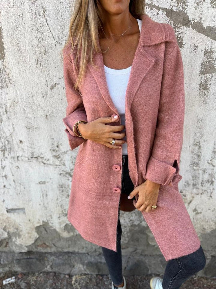 Women's Long Lapel Button-Front Coat Relaxed Fit