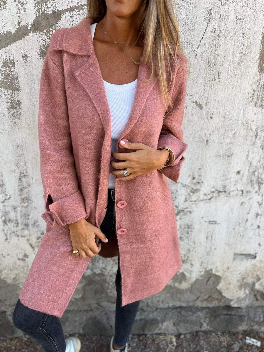 Women's Long Lapel Button-Front Coat Relaxed Fit - Pink