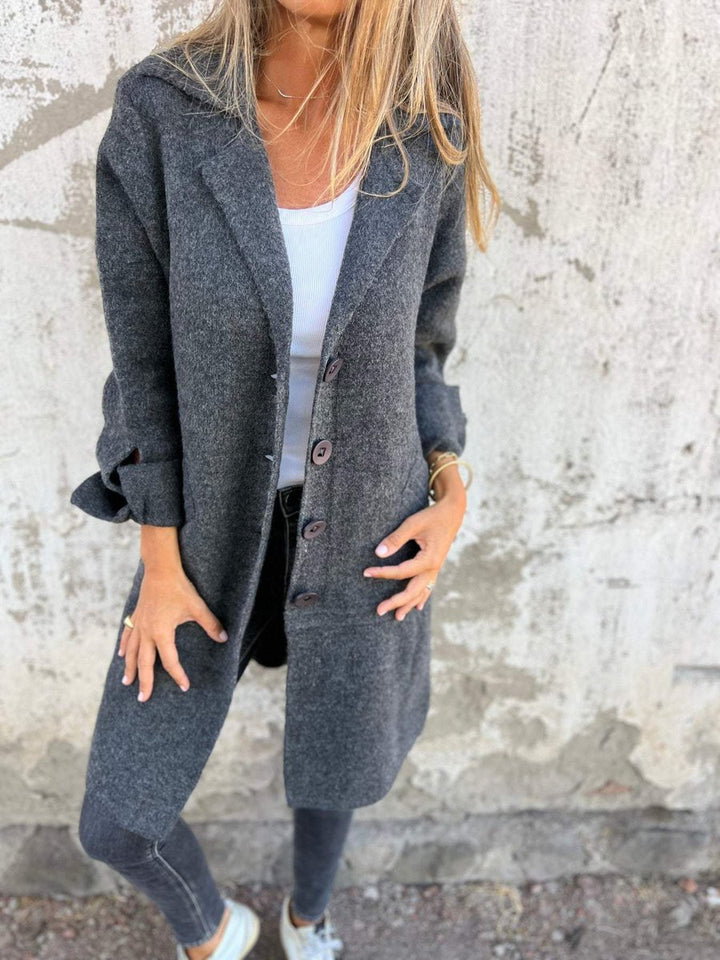 Women's Long Lapel Button-Front Coat Relaxed Fit - Gray