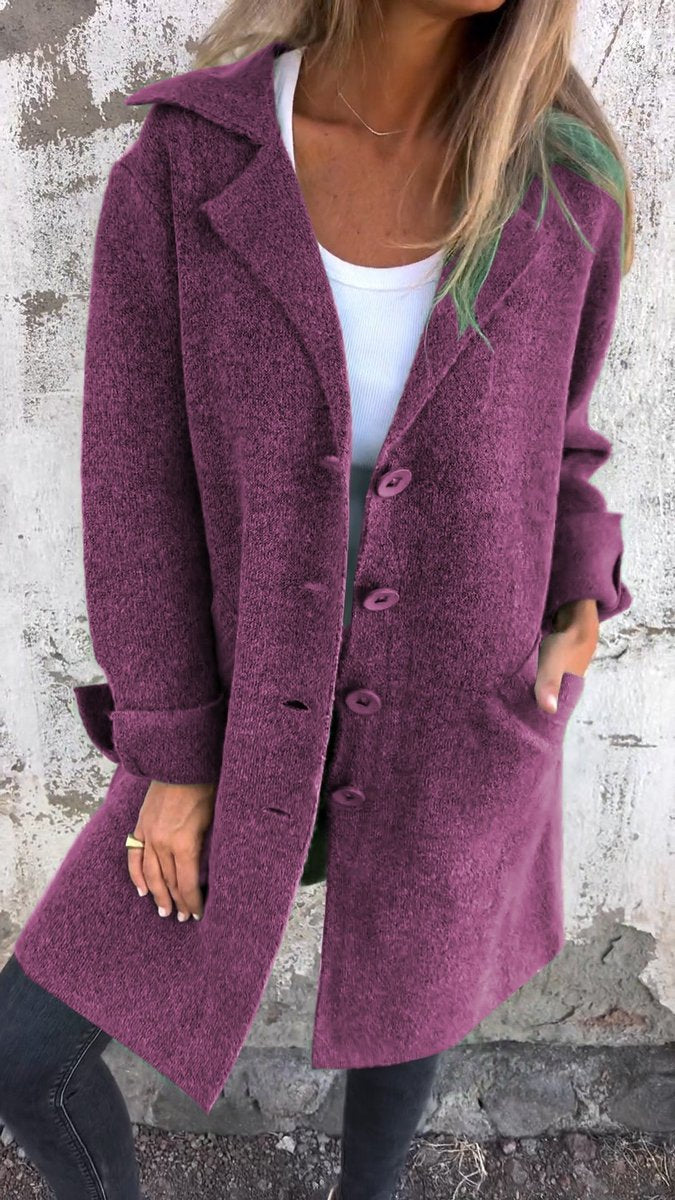 Women's Long Lapel Button-Front Coat Relaxed Fit - Purple