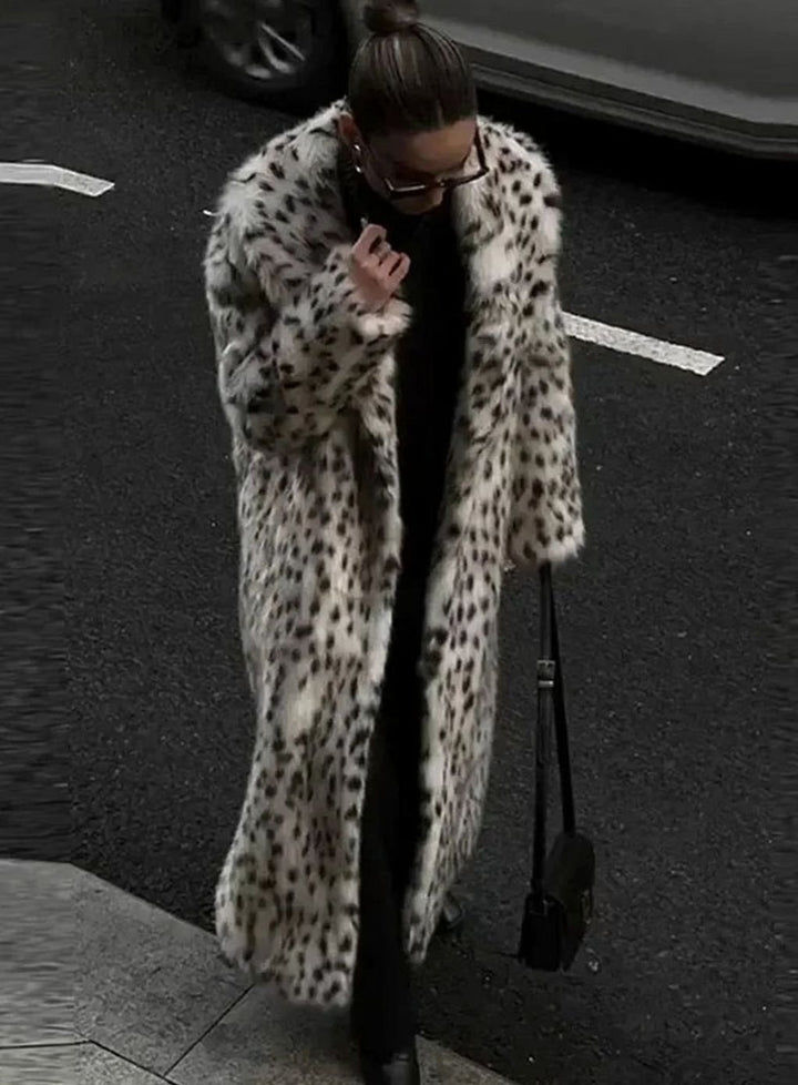 Women's Long Leopard Print Faux Fur Maxi Coat