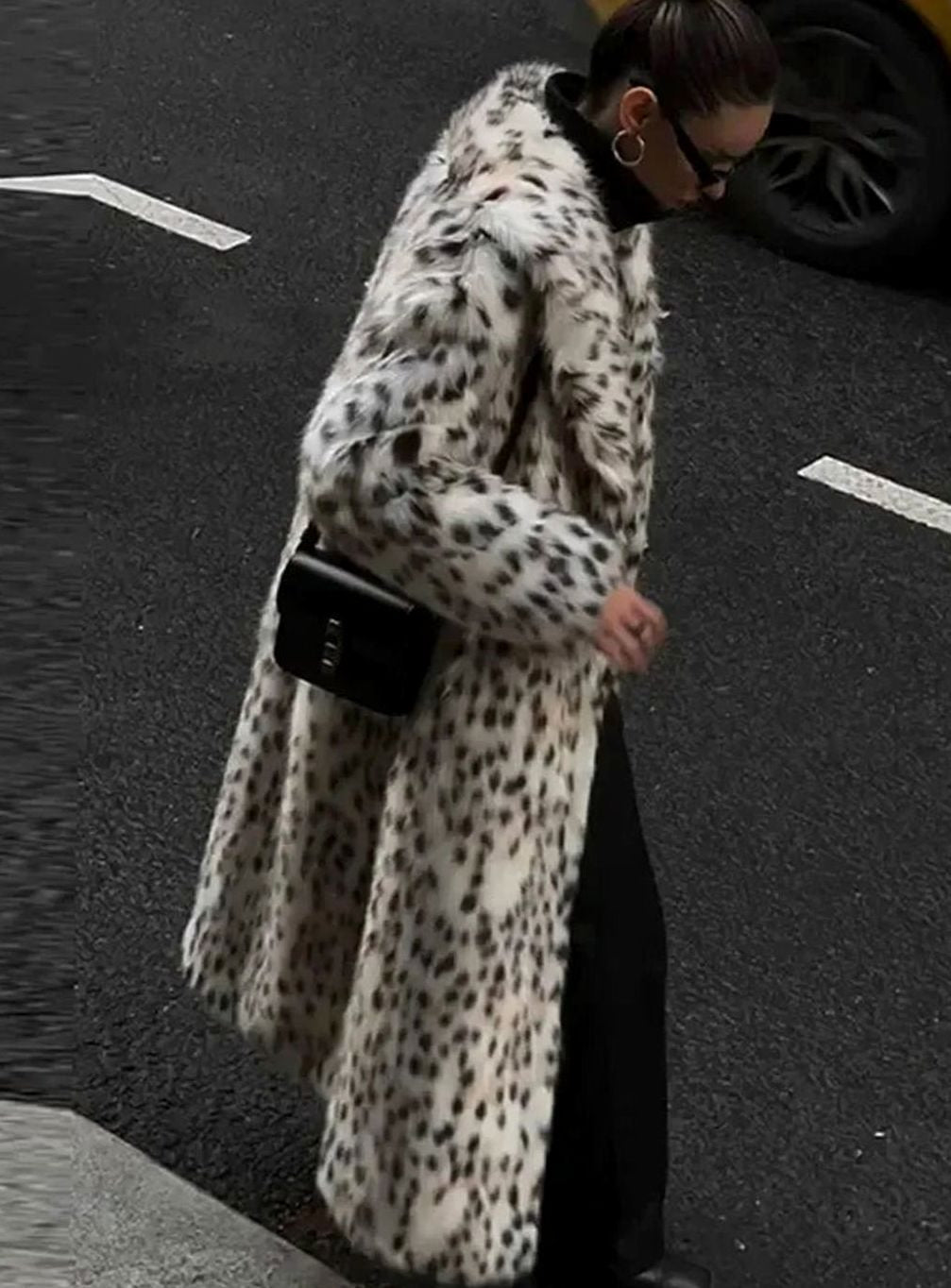 Women's Long Leopard Print Faux Fur Maxi Coat - Leopard