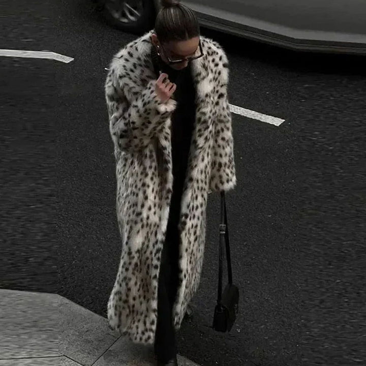 Women's Long Leopard Print Faux Fur Maxi Coat