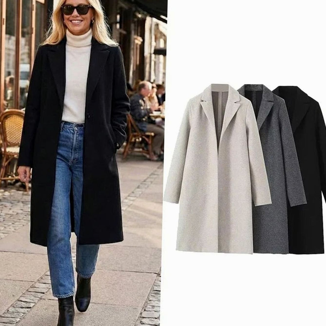 Women's Long Notch-Lapel Open-Front Trench Coat