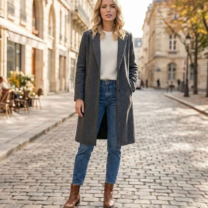 Women's Long Notch-Lapel Open-Front Trench Coat
