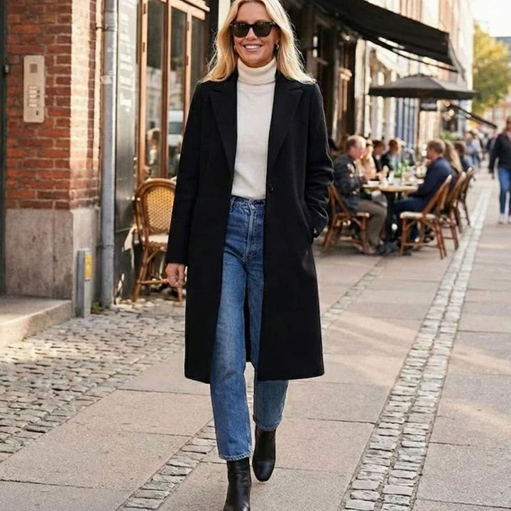 Women's Long Notch-Lapel Open-Front Trench Coat