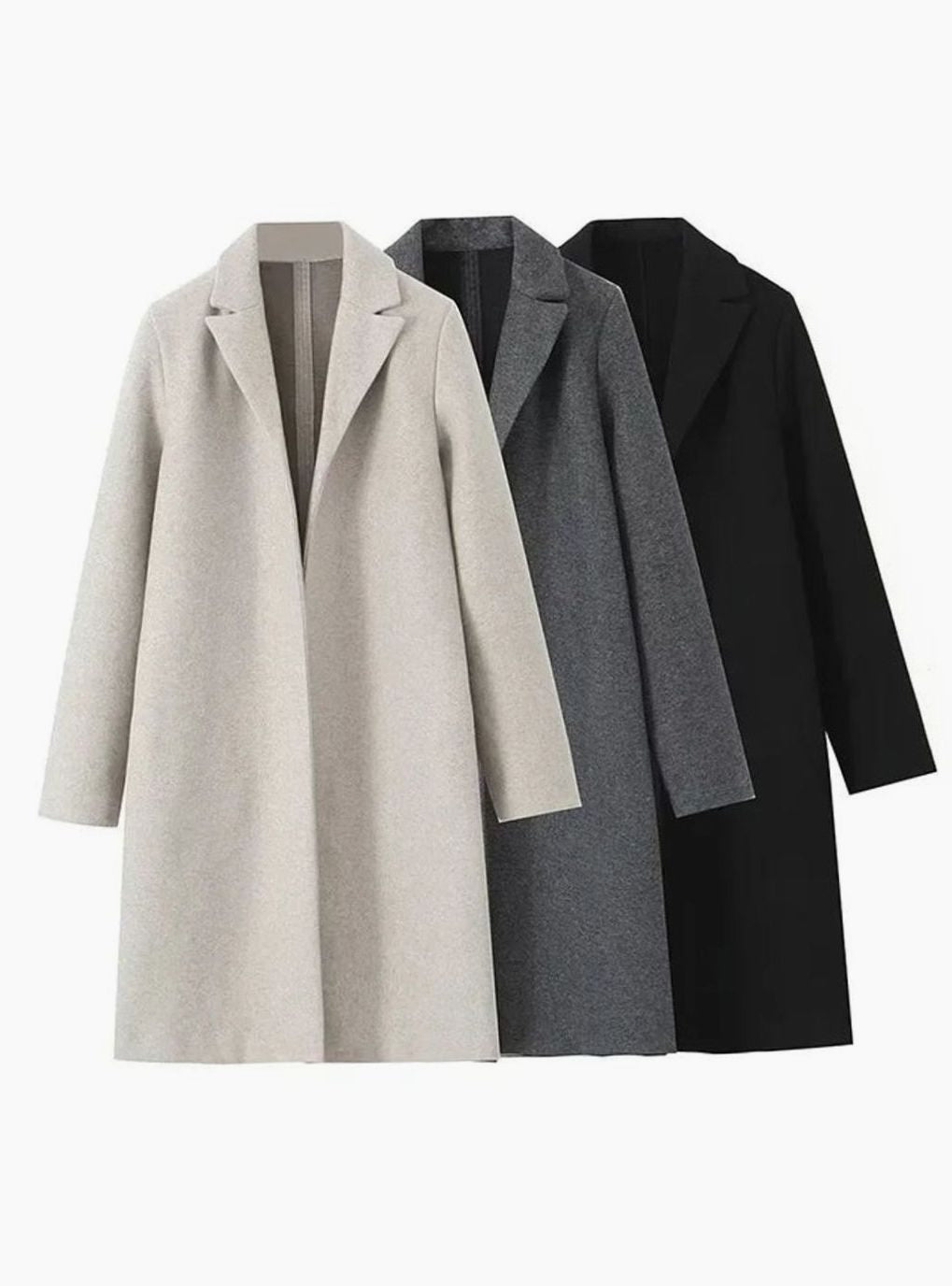 Women's Long Notch-Lapel Open-Front Trench Coat
