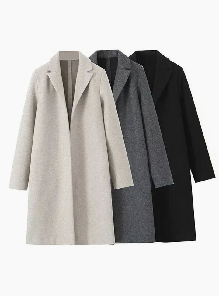 Women's Long Notch-Lapel Open-Front Trench Coat