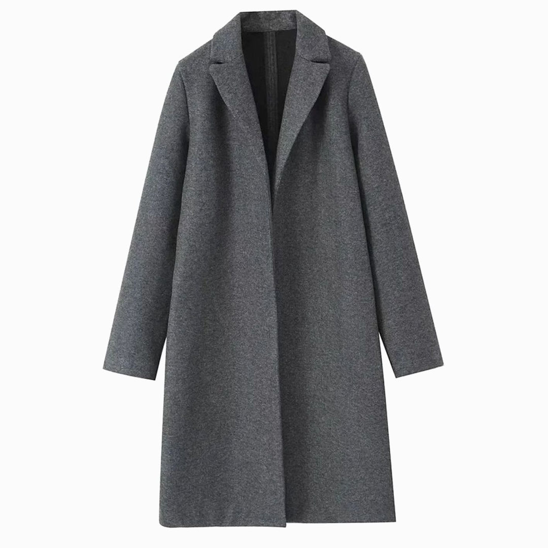 Women's Long Notch-Lapel Open-Front Trench Coat - Gray