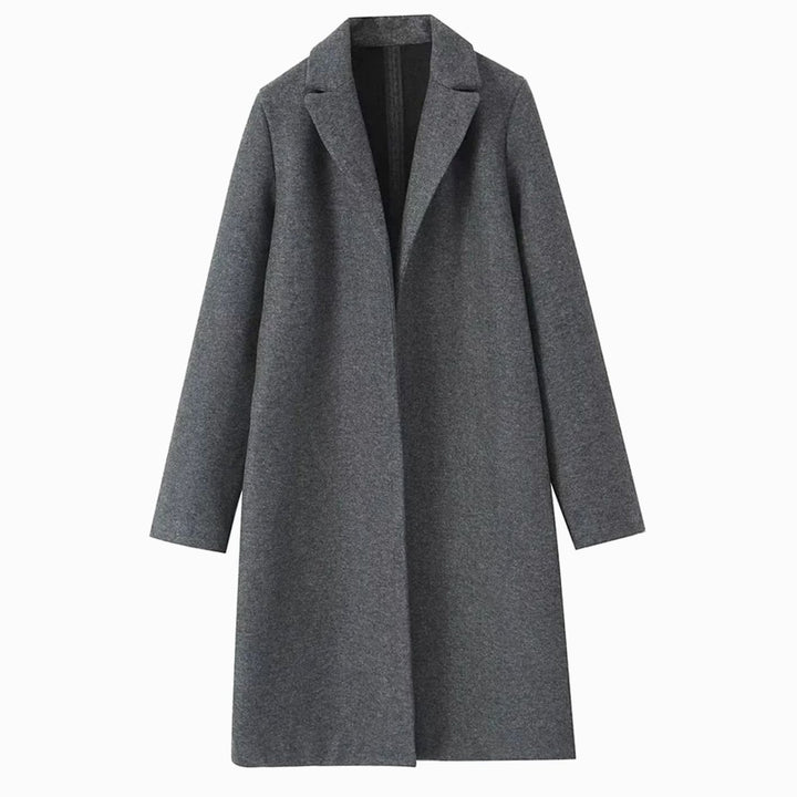 Women's Long Notch-Lapel Open-Front Trench Coat - Gray
